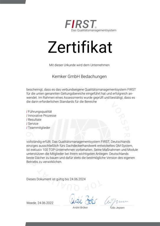FIRST Zertifikat